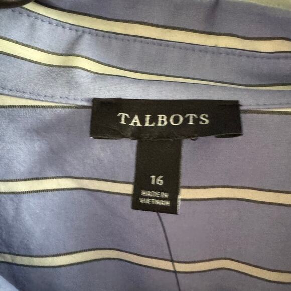 New Talbots Poplin Fit & Flare Dress Blue Striped Belted Button Pocket  Sz 16 - Picture 2 of 5
